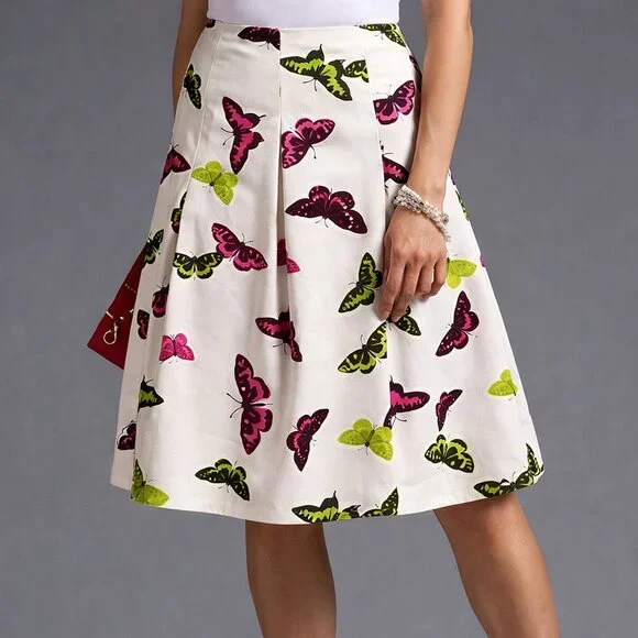 Talbots Pleated Butterfly Skirt Cotton Silk Blend 14 - Picture 2 of 6